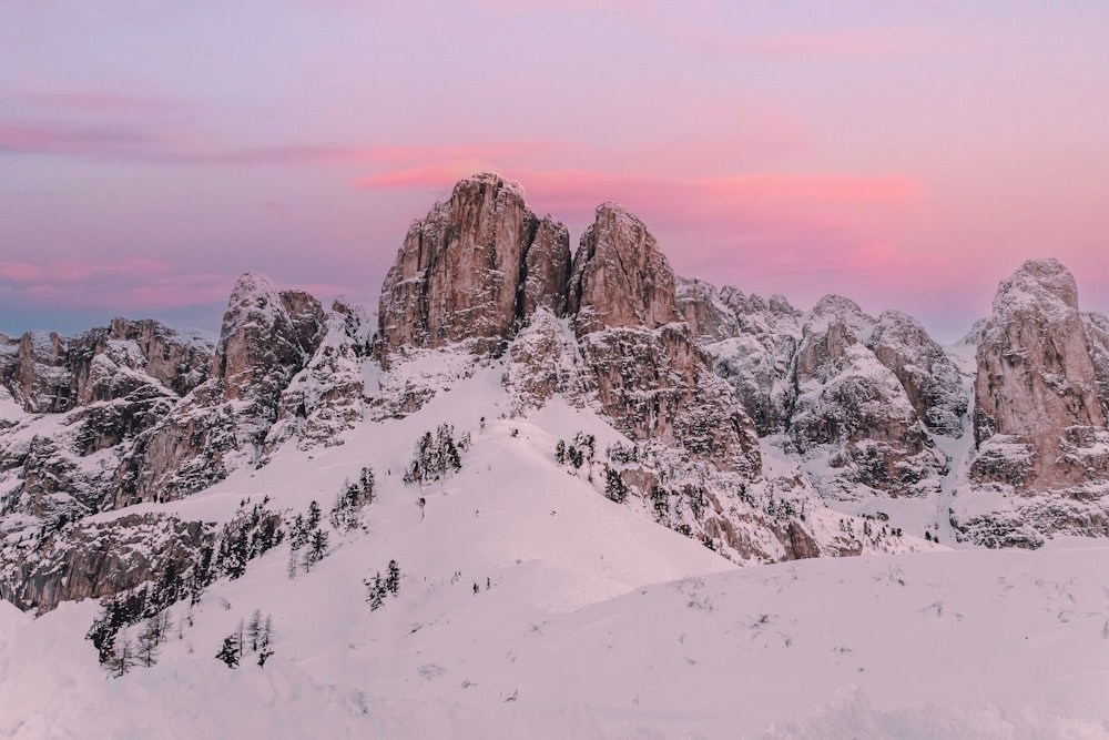 a snowy mountain with trees