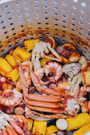 a pile of different types of seafood