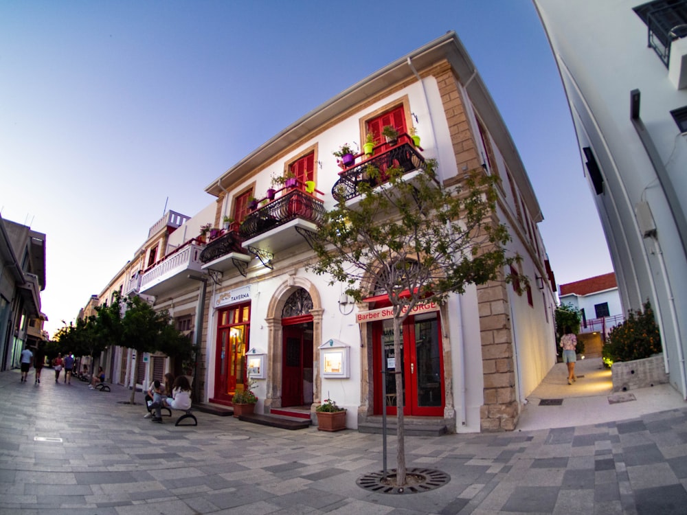 a building with a tree in front