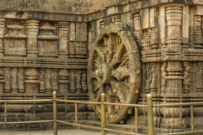 a stone wall with carvings
