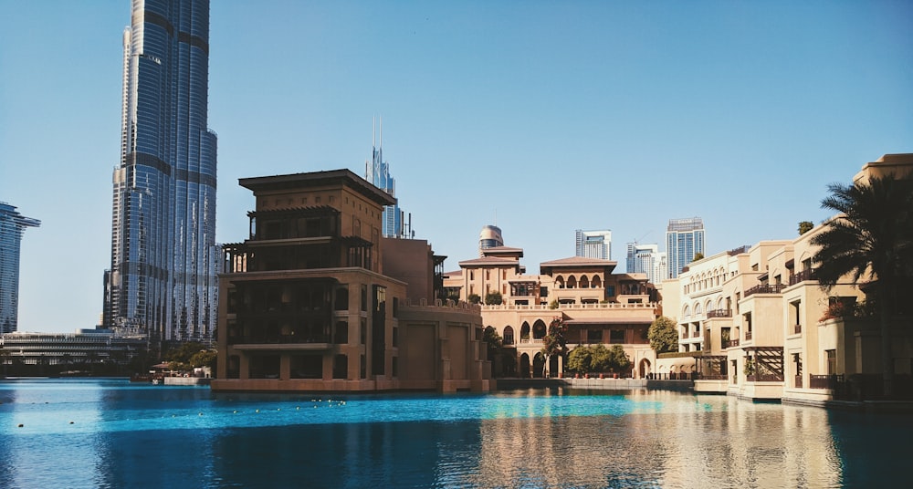 a body of water with buildings along it