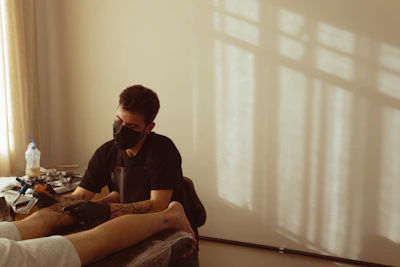 a person sitting on a bed