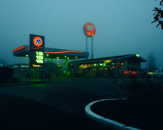 a gas station at night