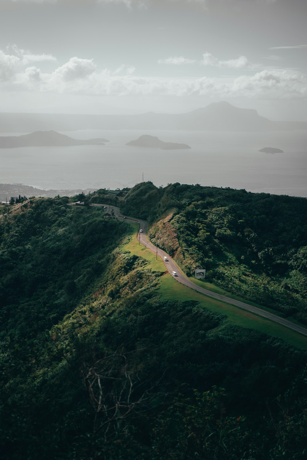 a road going through a green landscape