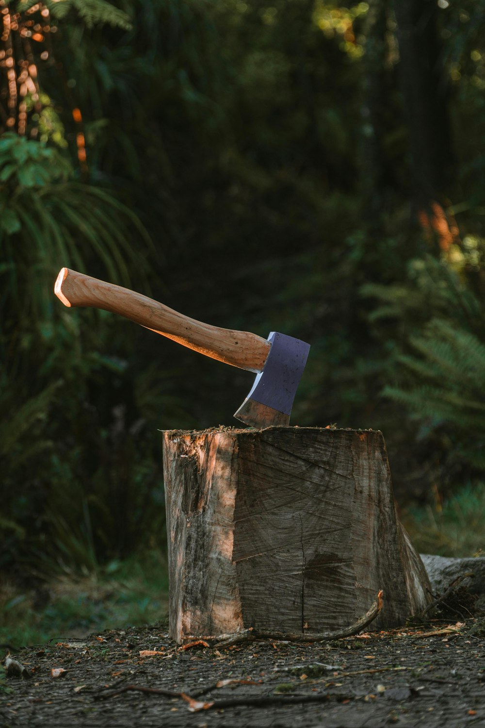a knife on a tree stump