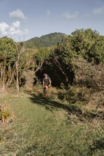 a man walking in a field