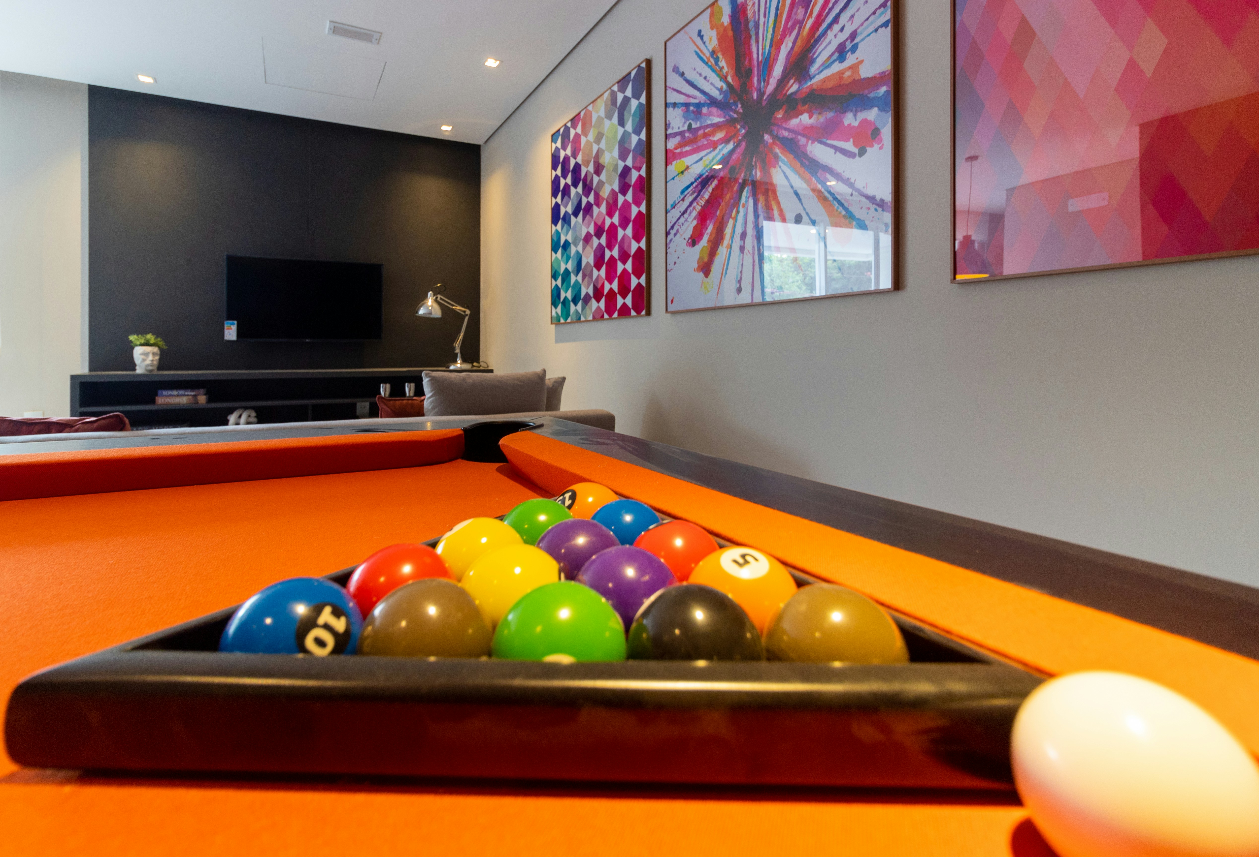 a pool table with balls on it