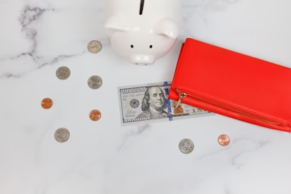 a piggy bank and coins in the snow