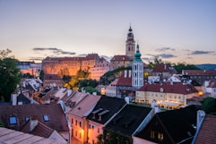 Český Krumlov with many rooftops