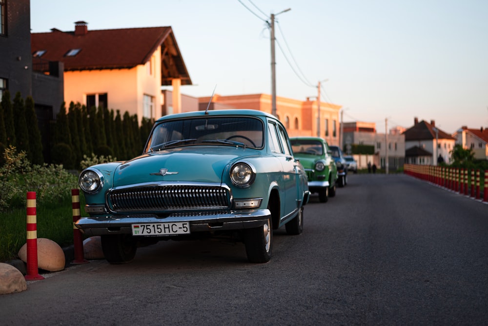 a row of cars parked on a street