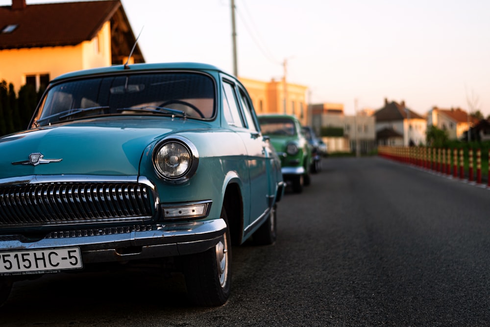 a row of cars parked on a street