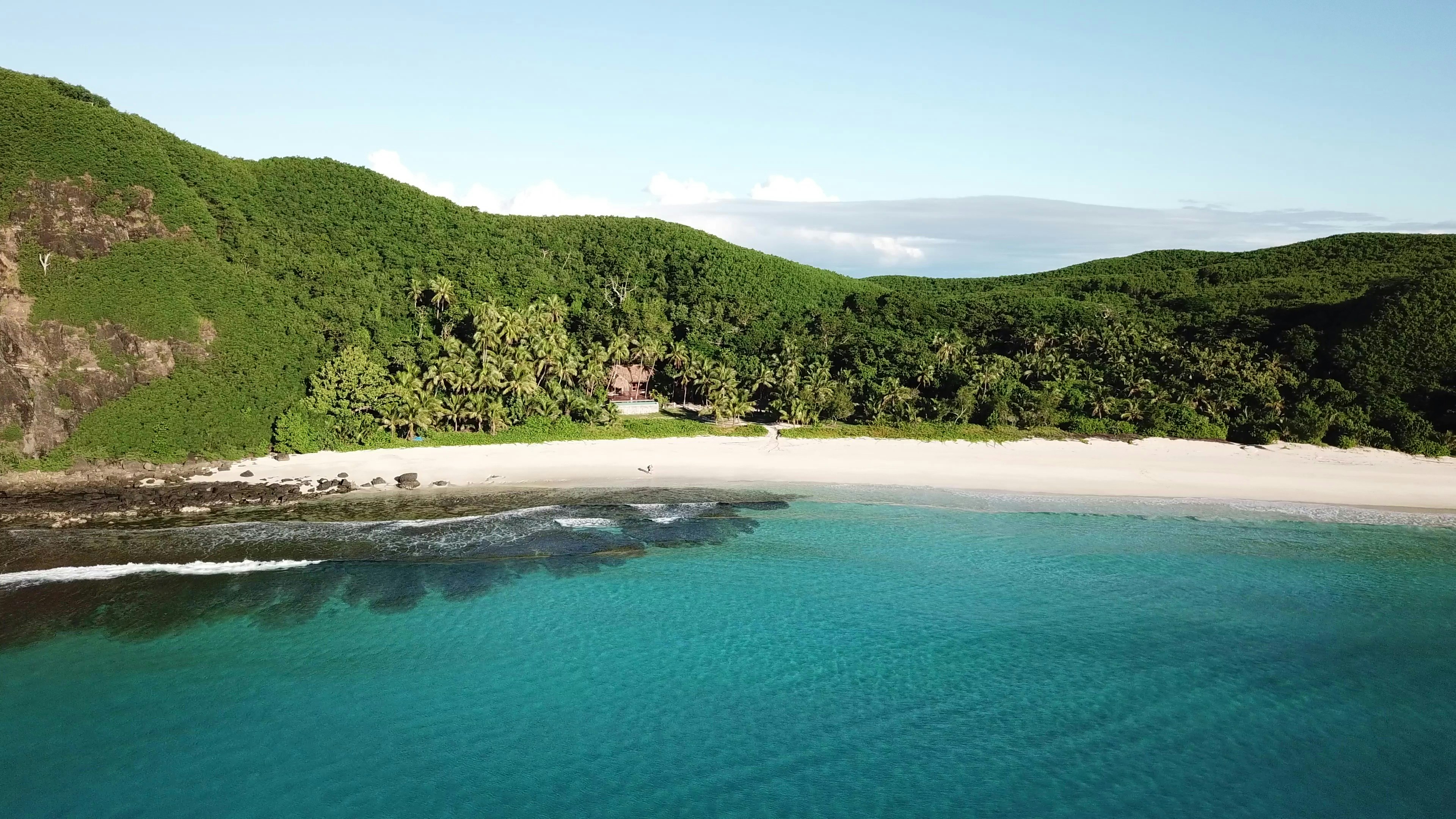 a beach with trees and a hill in the background, 
