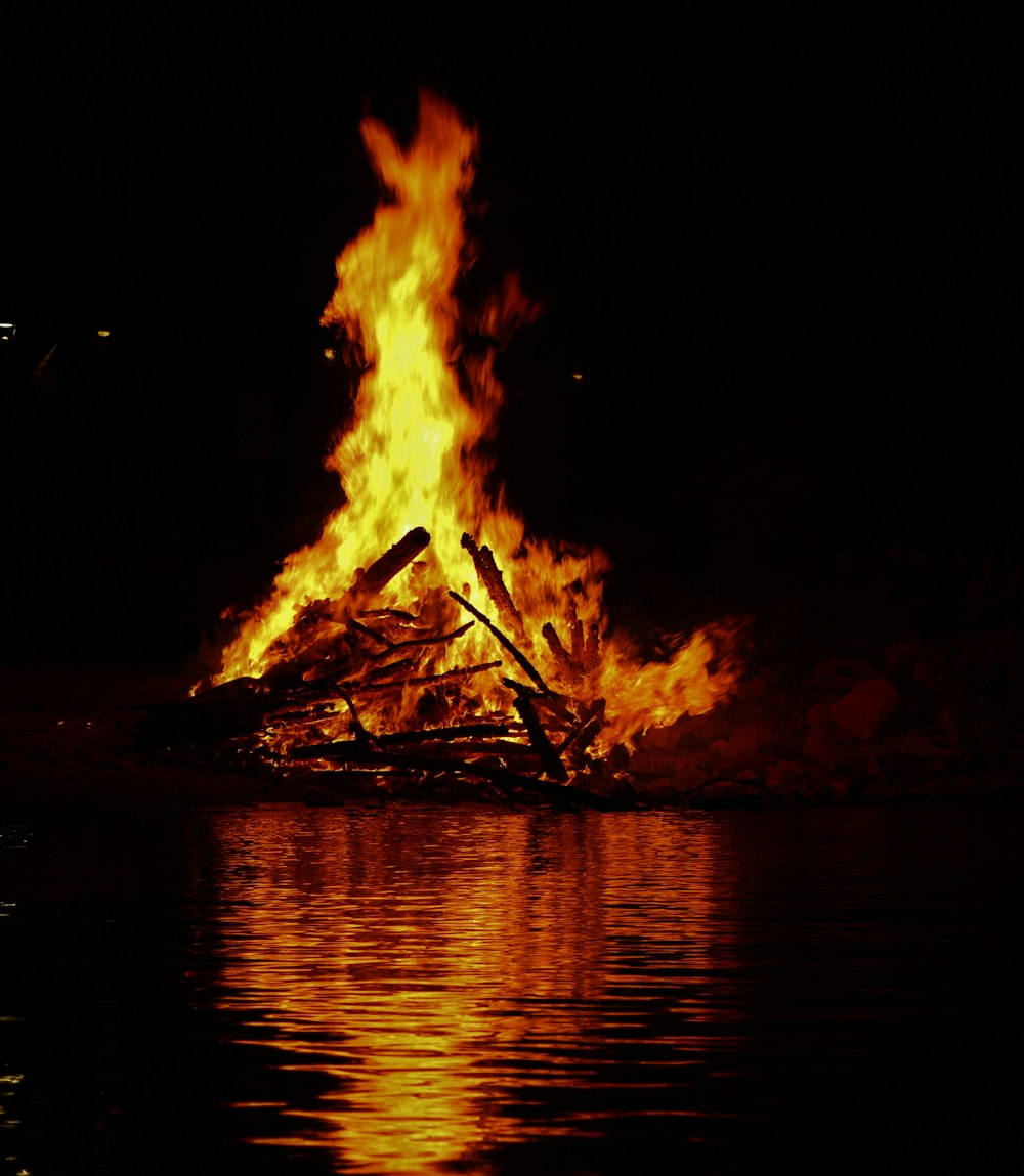 a fire burning in the water