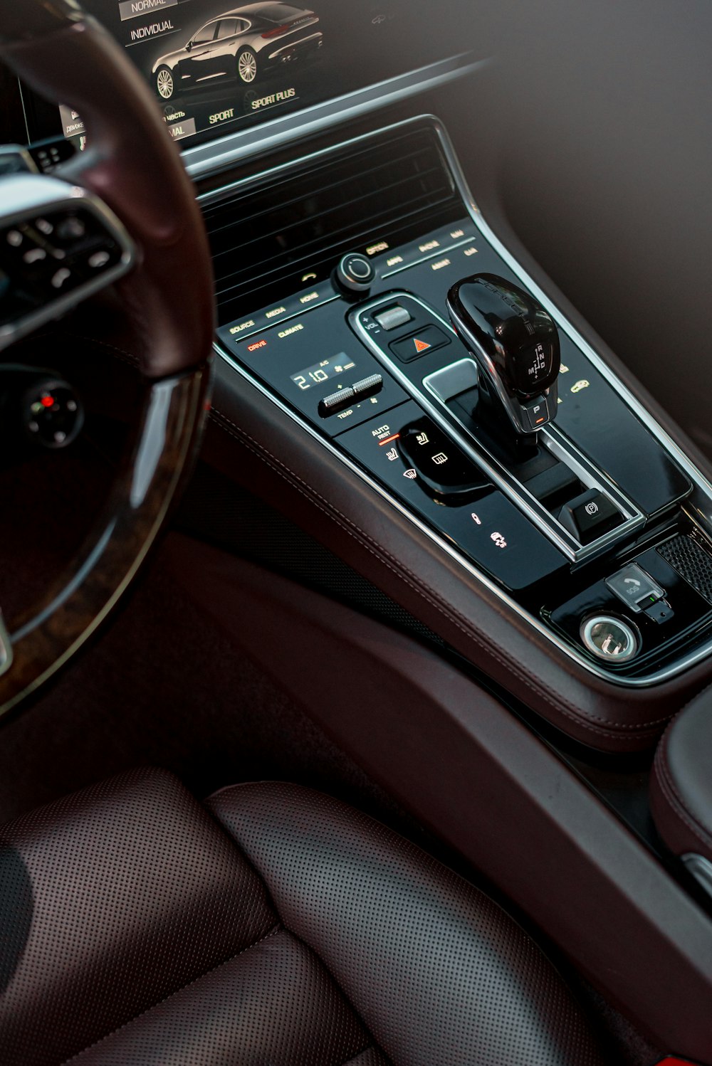 a car's dashboard and steering wheel