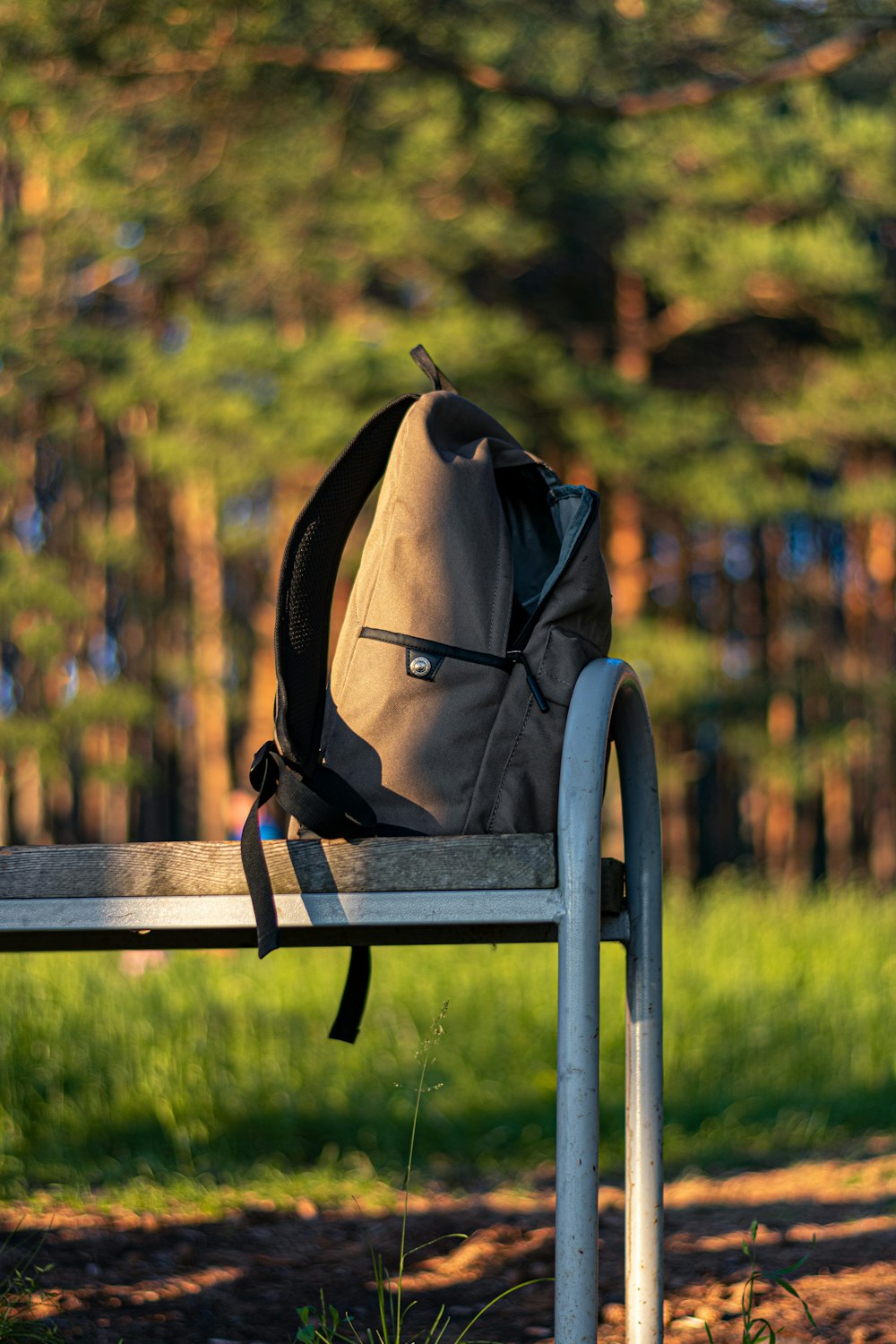 a backpack on a bench