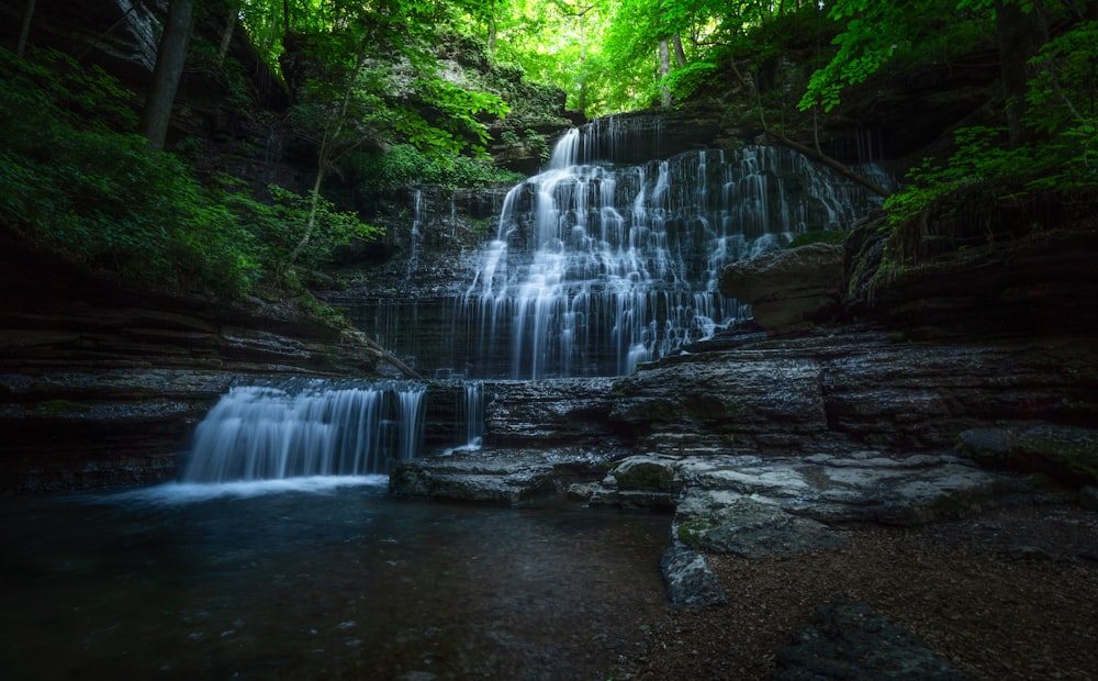 a waterfall in a forest