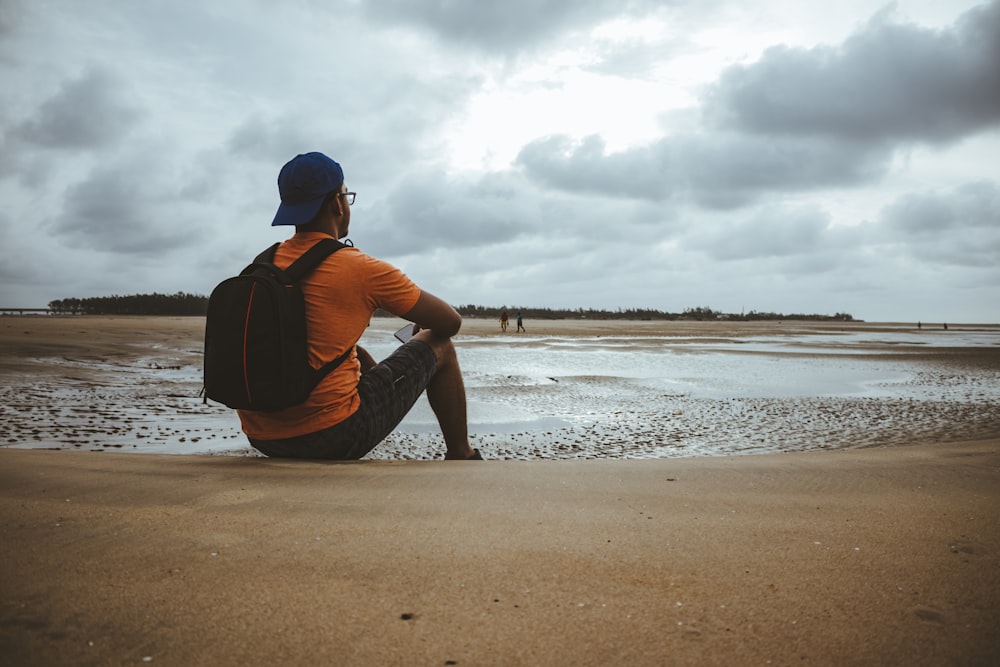 a man sitting on a beach