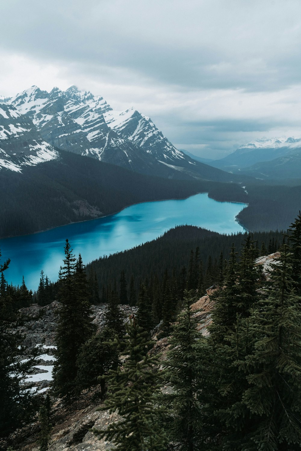 a lake surrounded by trees and mountains