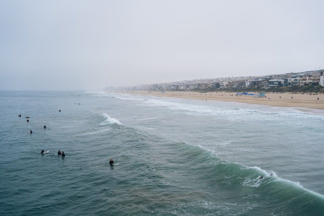 a group of people swimming in the ocean,