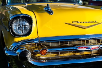 the front of a yellow car