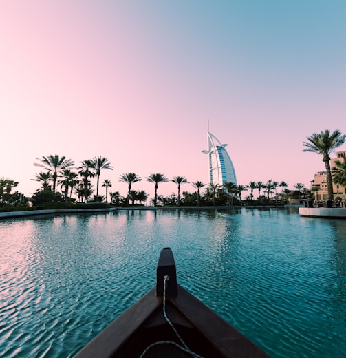 a body of water with trees and buildings in the background