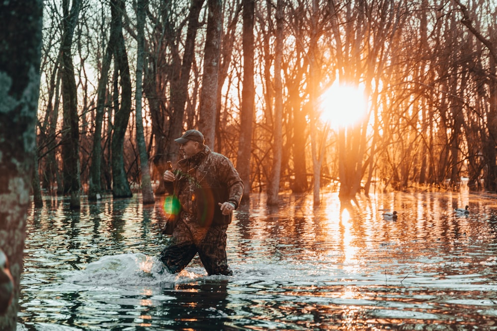 a person standing in a flooded area