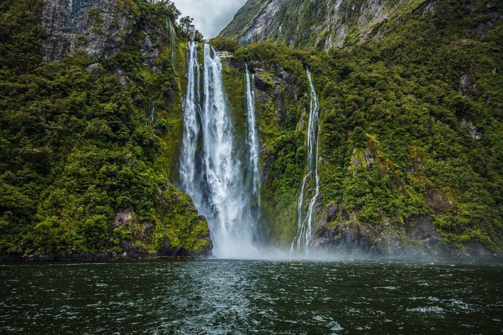 a waterfall in a forest