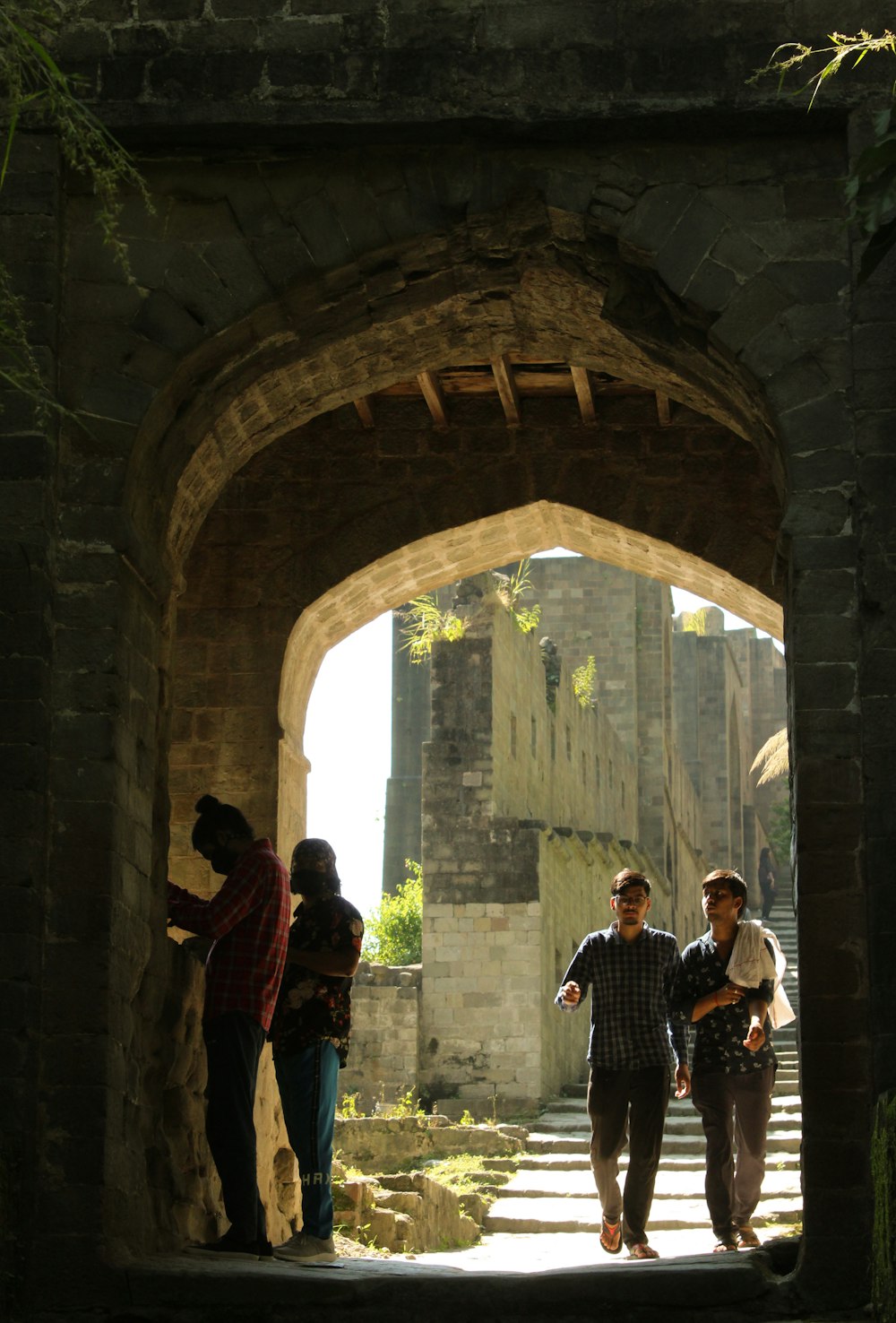 a group of people standing in a doorway