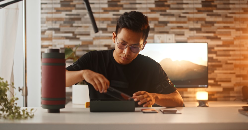 a man sitting at a desk