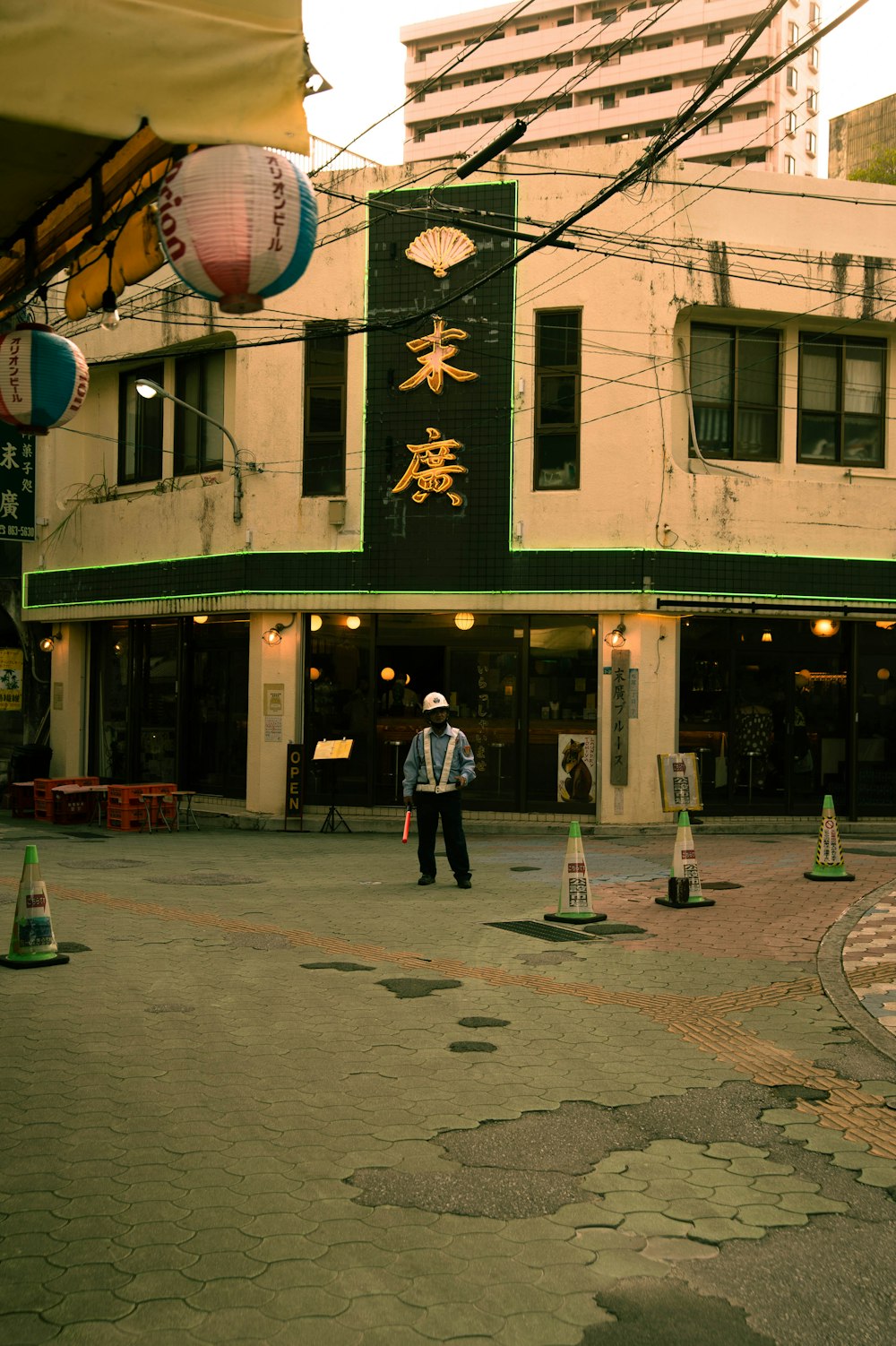 a person standing in front of a building