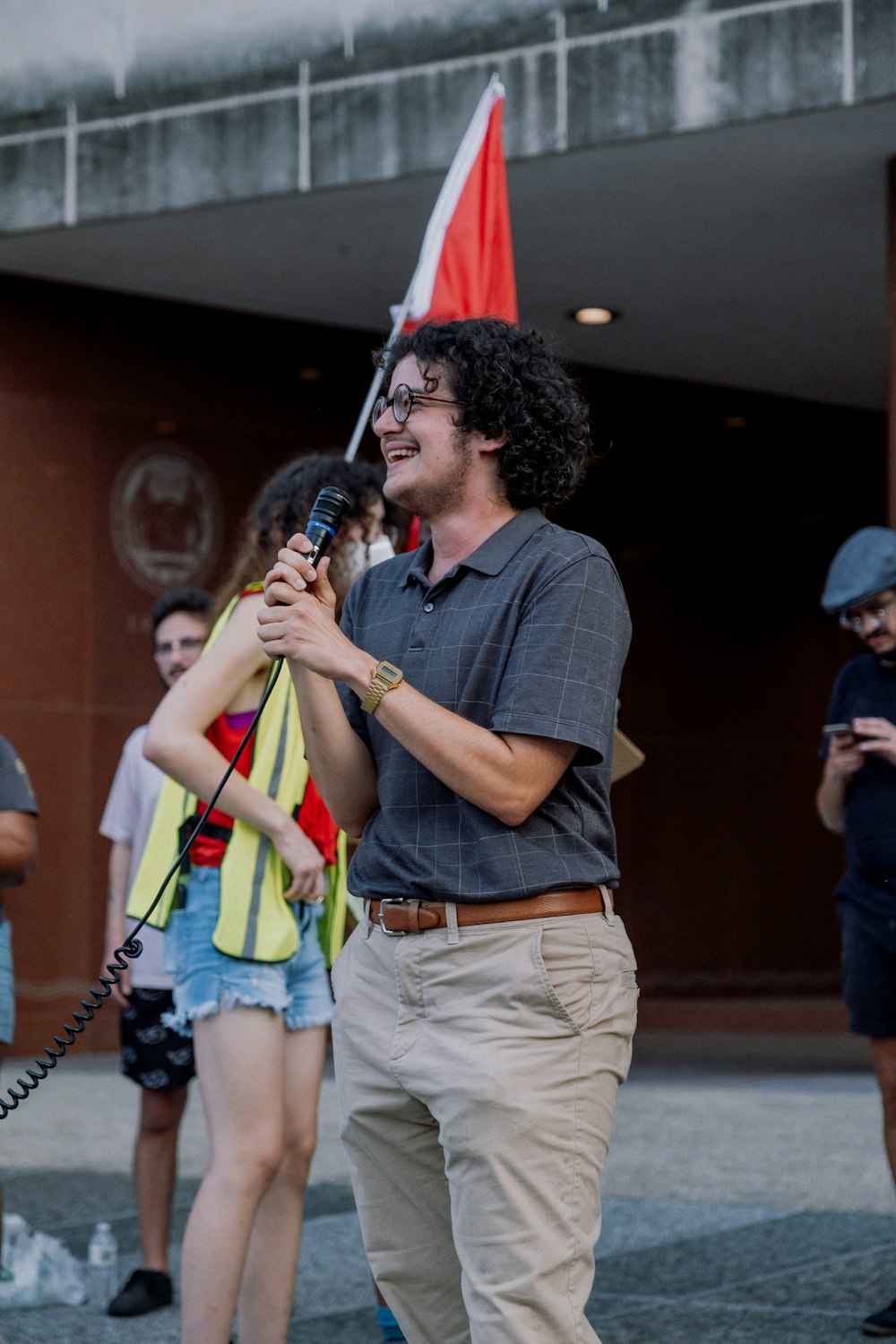 a man holding a flag