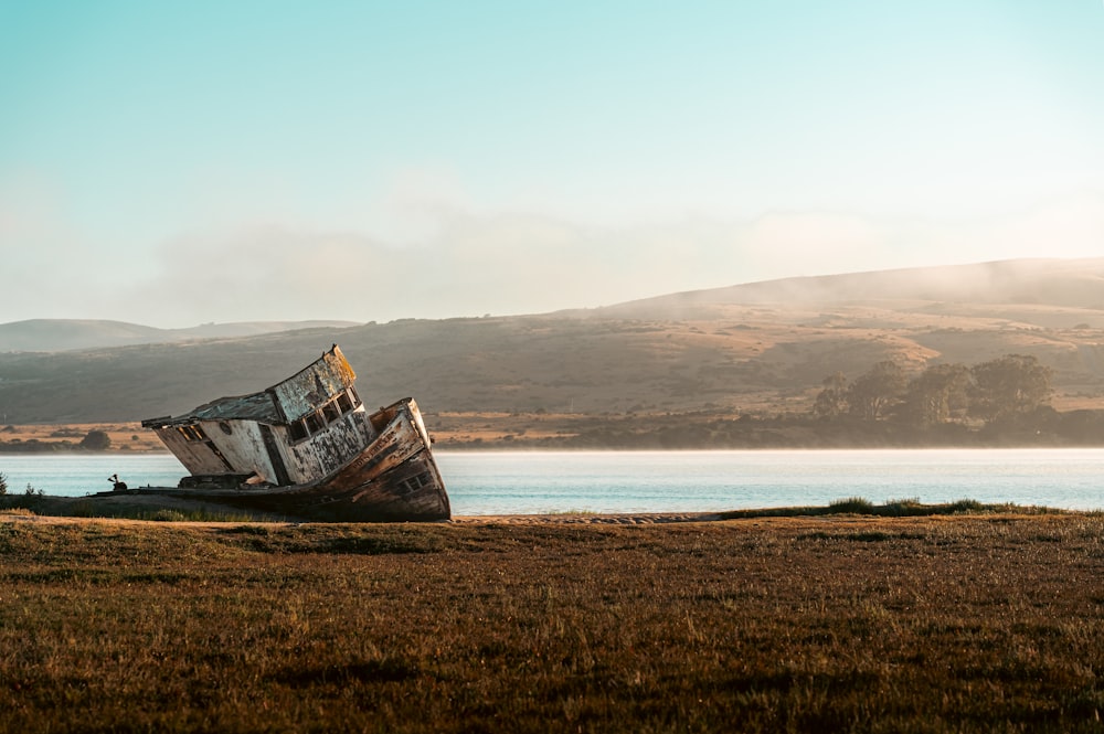 a boat on the shore