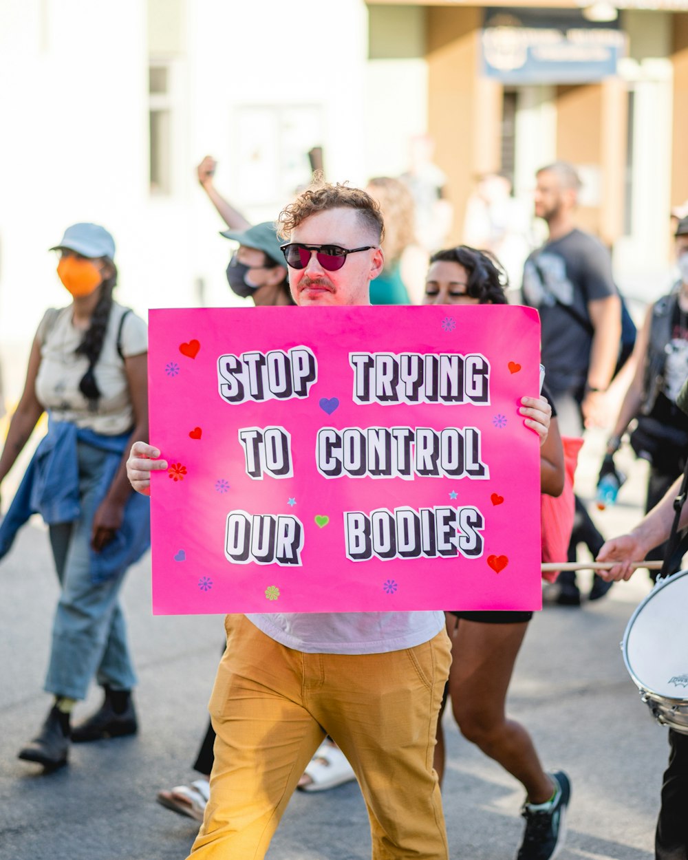 a person holding a sign