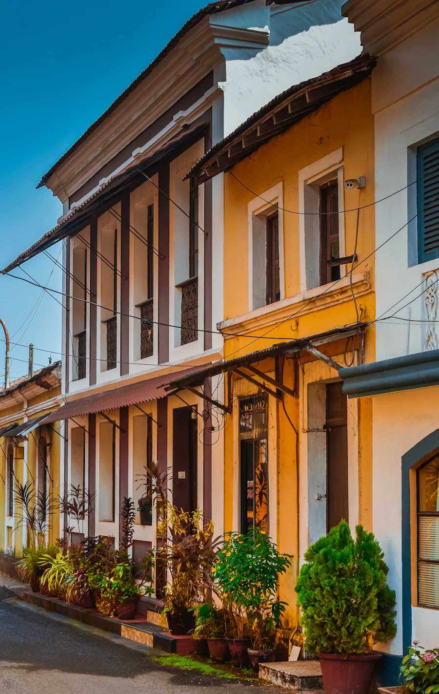 Yellow Portuguese-era houses in the Fontainhas quarter of Panjim