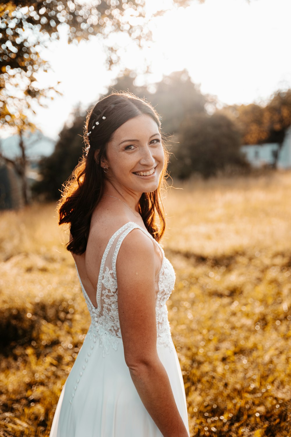 a woman in a white dress