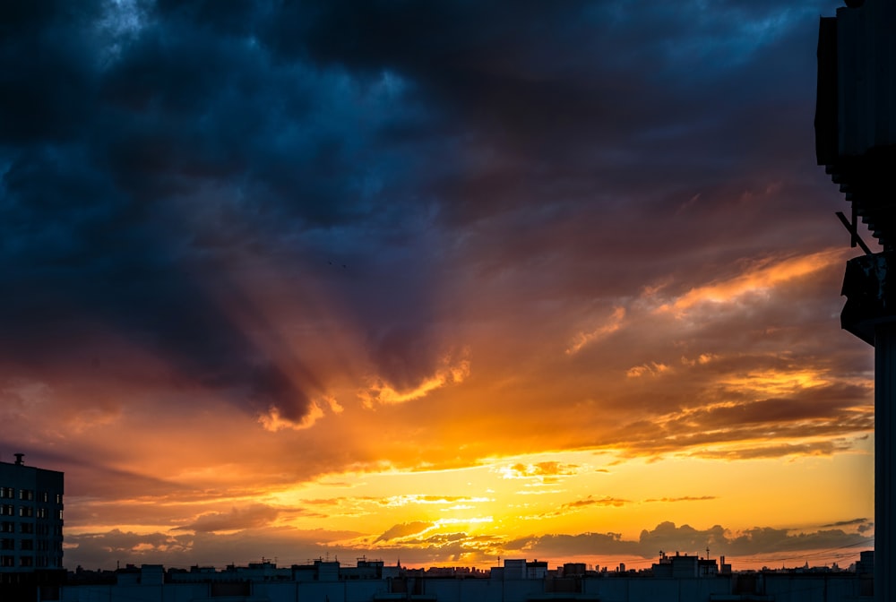 a sunset over a city