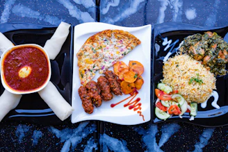 A colorful plate of African dishes with vegetables, grains, and lean protein.