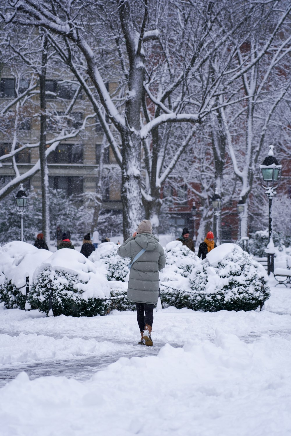 a person walking in the snow
