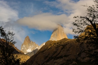 a rocky mountain with trees