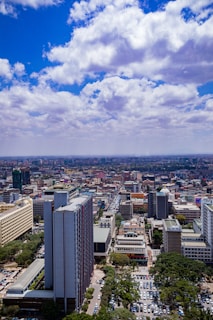 An aerial view of a sprawling virtual cityscape built on blockchain technology.