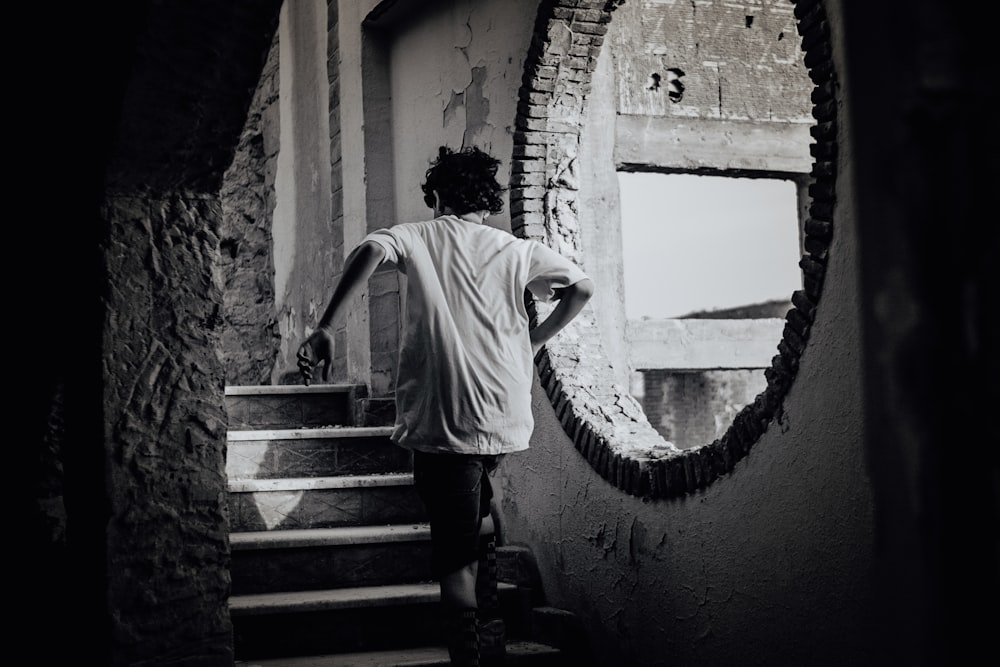 a person climbing a staircase