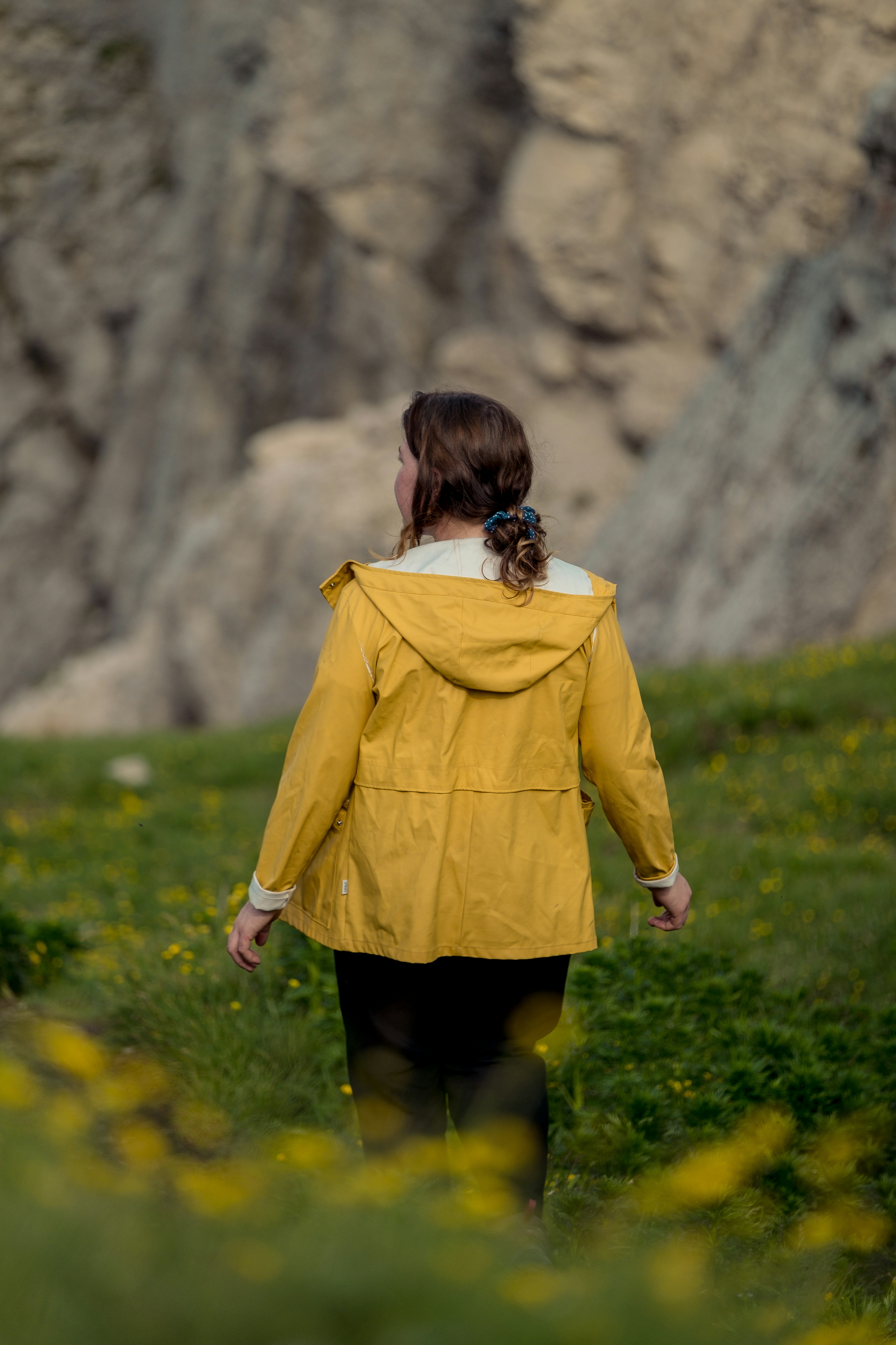 a person walking in a field