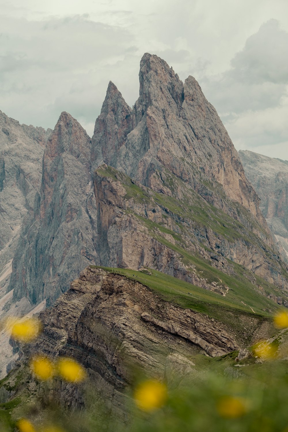 a rocky mountain with grass