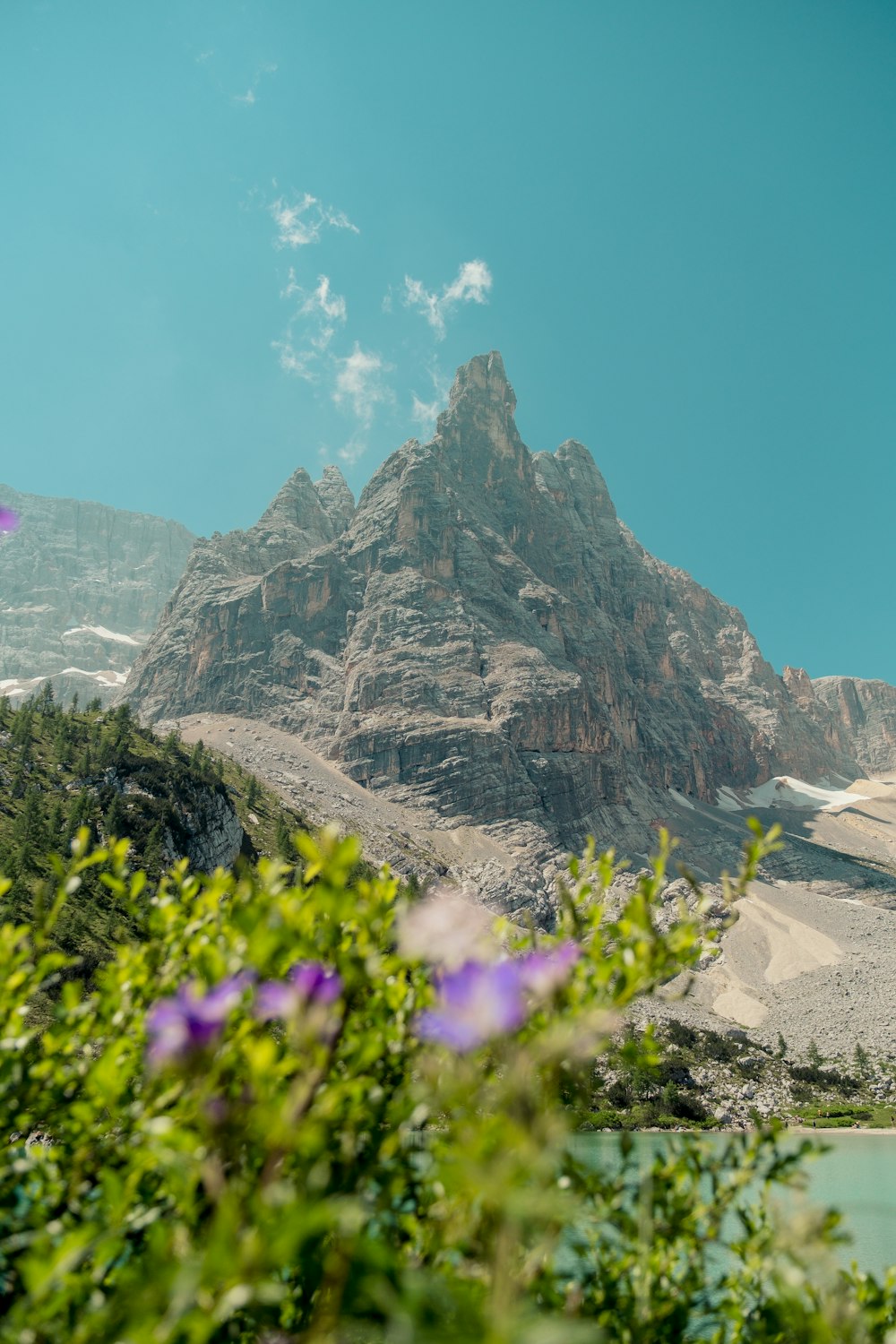 a mountain with a valley below