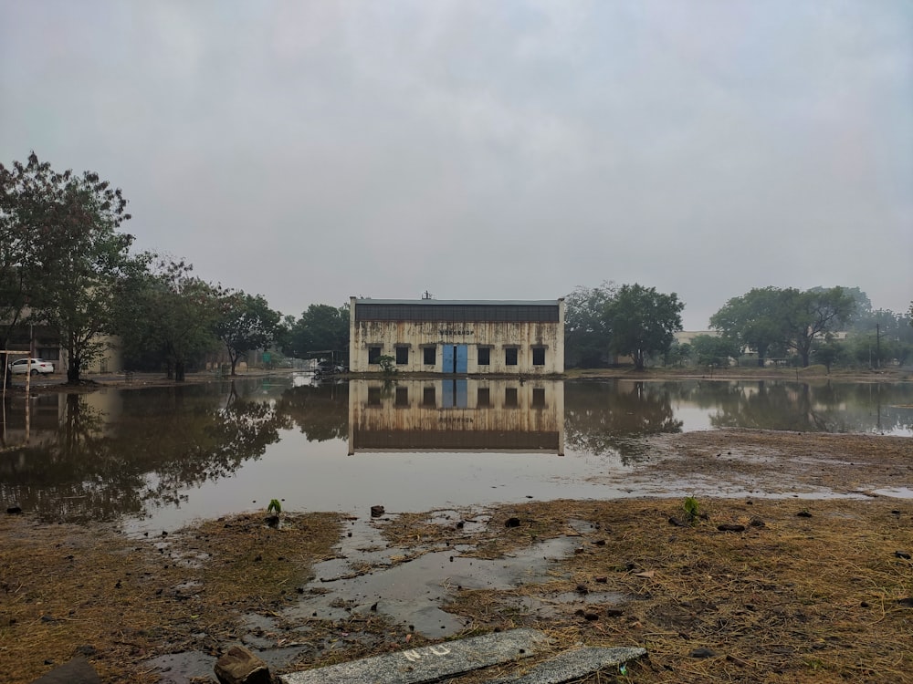 a building in a flooded area