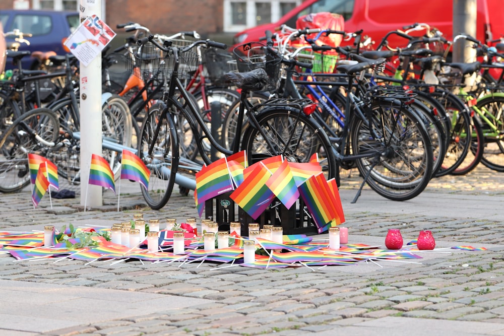 a group of colorful flags