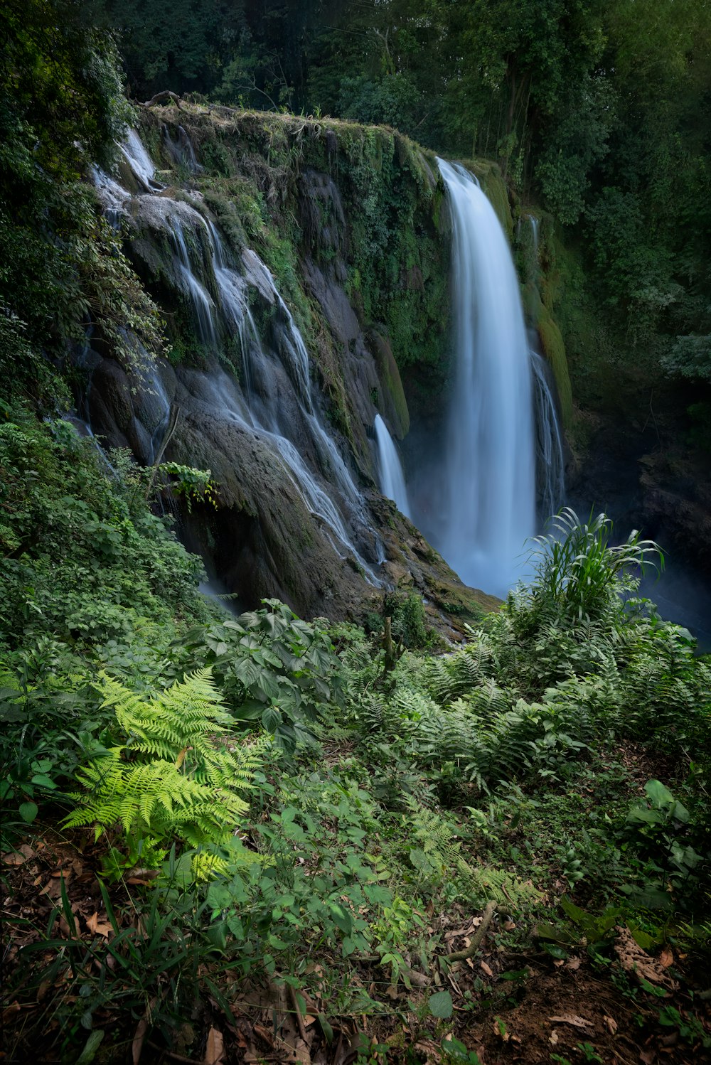 a waterfall in a forest