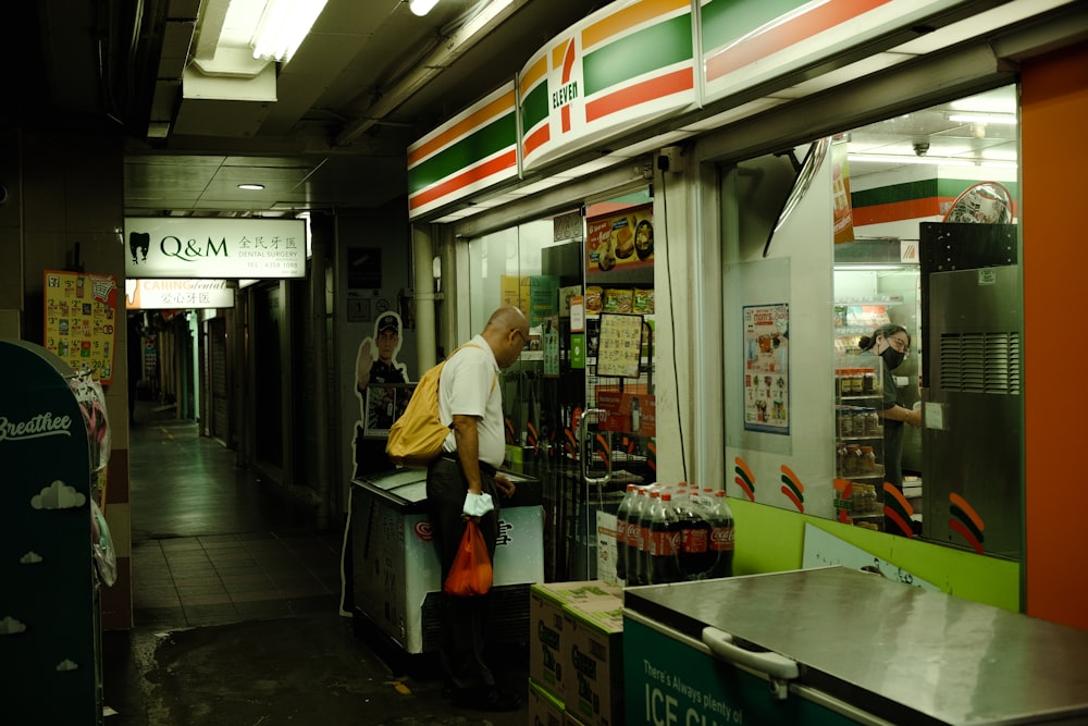 a person standing at a counter