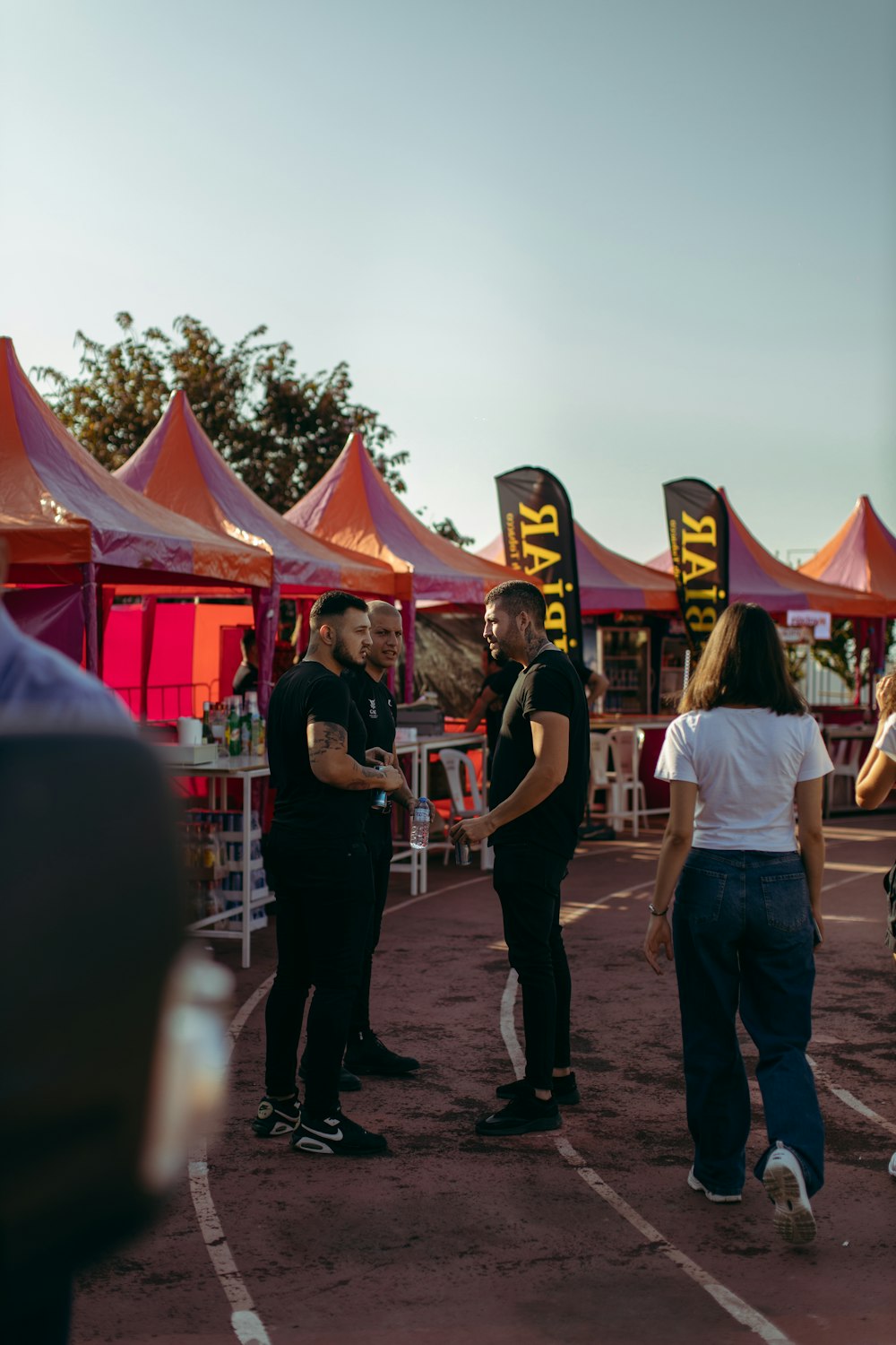 a group of people standing outside