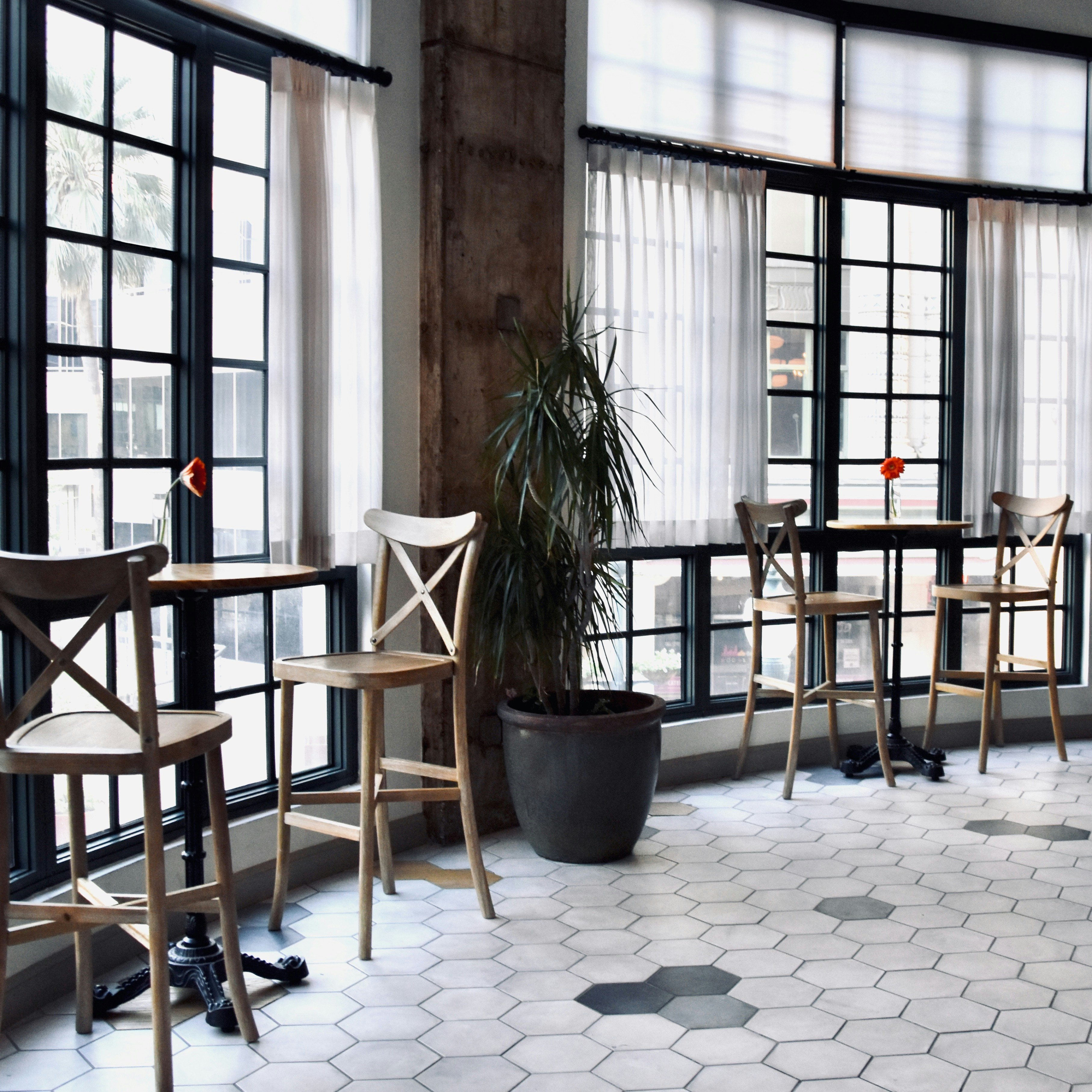 a table and chairs in a room